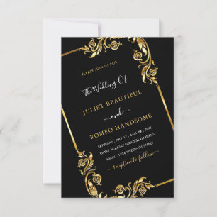 Black Gold Modern Wedding Invitation with QR Code