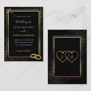 Black Gold Modern Wedding Invitation with Rings