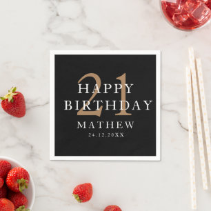 Black & Gold Modner 21st Birthday Party Napkin