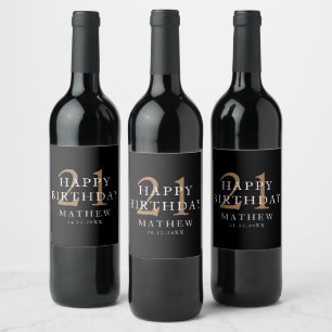 Black & Gold Modner 21st Birthday Party Wine Label