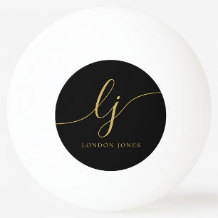 Black Gold Monogram and Name Personalised Ping Pong Ball