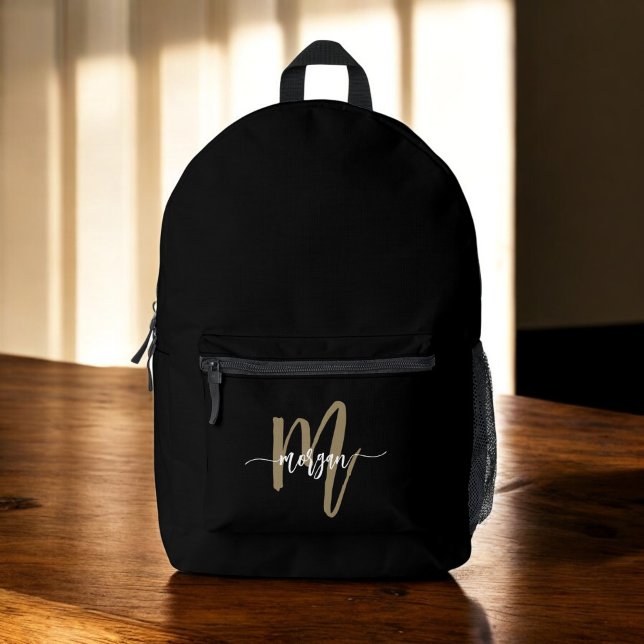 Black Gold Monogram Back to School Printed Backpack (Creator Uploaded)