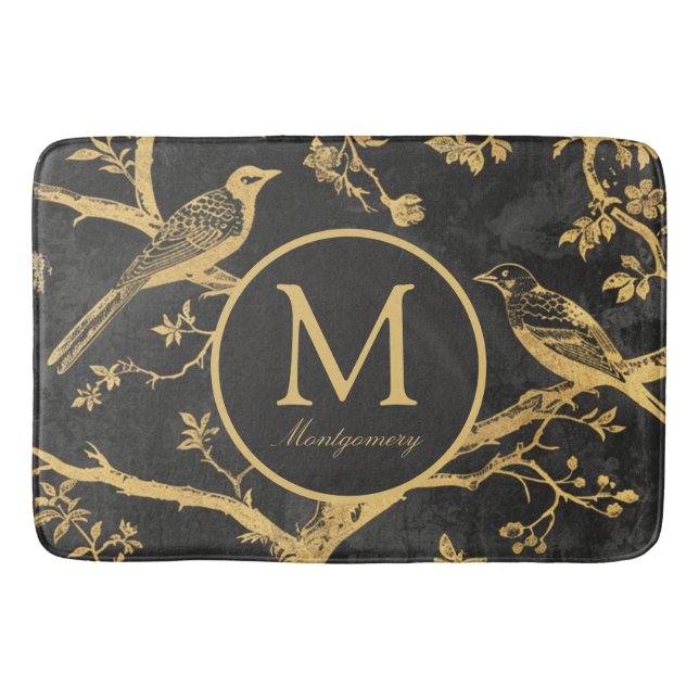 Black Gold Monogram  Bath Mat (Front)