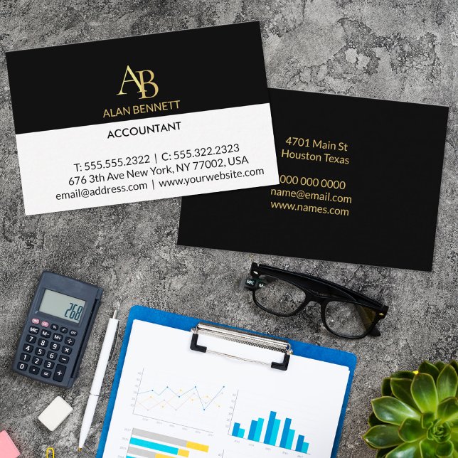 Black Gold Monogram Business Card Elegant Custom (Creator Uploaded)