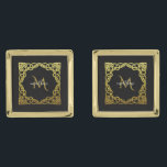 Black & Gold Monogram Celtic Pattern  Cufflinks<br><div class="desc">Black & Gold Monogram Celtic Pattern with template ready to personalise .  Ideal gift for fathers day  or grooms man .</div>