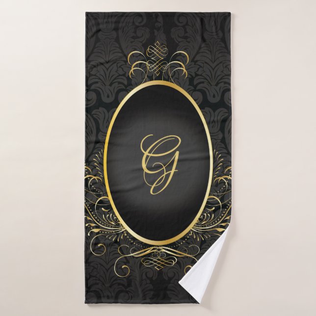 Black gold Monogram Classy Royal Style Towel (Bath Towel)