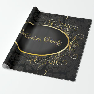 Black gold Monogram Classy Royal Style Wrapping Paper