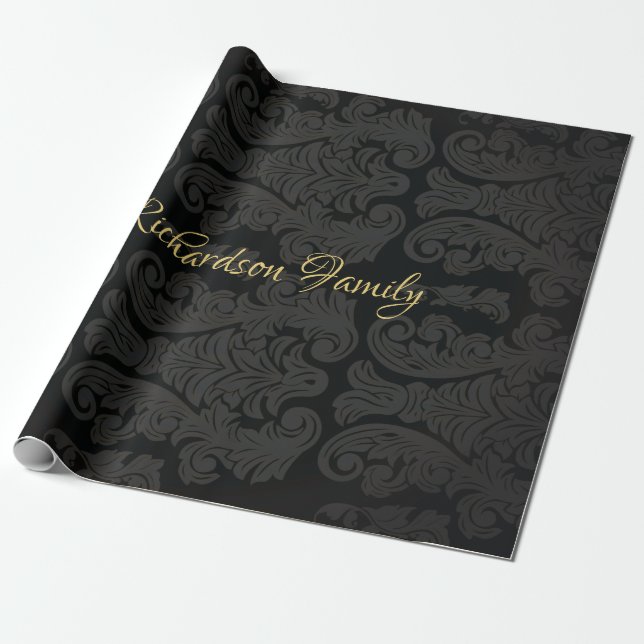Black gold Monogram Classy Royal Style Wrapping Paper (Unrolled)