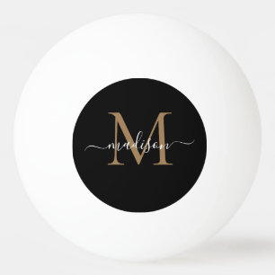 Black Gold Monogram Elegant Feminine Girly Script Ping Pong Ball