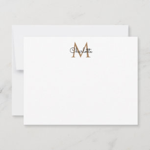 Black Gold Monogram Elegant Girly Script Note Card
