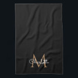 Black Gold Monogram Elegant Girly Script Tea Towel<br><div class="desc">Chic black and gold monogram kitchen towel. You can personalise the name,  monogram and customise the font and colours to create your own unique design. Designed by Thisisnotme©</div>