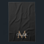Black Gold Monogram Elegant Girly Script Tea Towel<br><div class="desc">Chic black and gold monogram kitchen towel. You can personalise the name,  monogram and customise the font and colours to create your own unique design. Designed by Thisisnotme©</div>