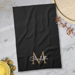 Black Gold Monogram Elegant Girly Script Tea Towel<br><div class="desc">Chic black and gold monogram kitchen towel. You can personalise the name, monogram and customise the font and colours to create your own unique design. Designed by Thisisnotme©</div>