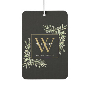 Black Gold Monogram Elegant Modern Greenery Car Air Freshener