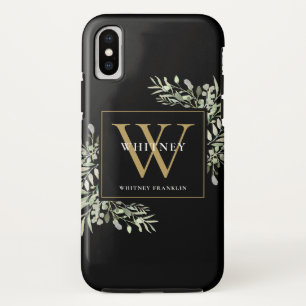 Black Gold Monogram Elegant Modern Greenery Case-Mate iPhone Case
