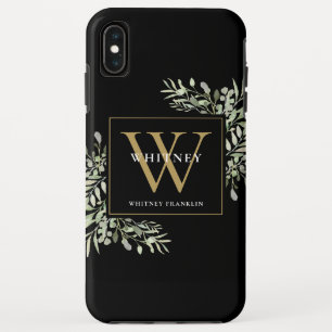 Black Gold Monogram Elegant Modern Greenery Case-Mate iPhone Case