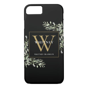 Black Gold Monogram Elegant Modern Greenery Case-Mate iPhone Case