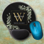 Black Gold Monogram Elegant Modern Greenery Gel Mouse Pad<br><div class="desc">Elegant watercolor greenery leaves monogram name nmouse pad featuring a gold monogram initial on a chic black background. Designed by Thisisnotme©</div>