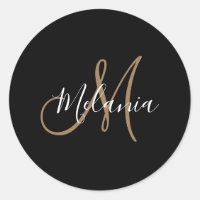  Black Gold Monogram Elegant Stylish Script Name  