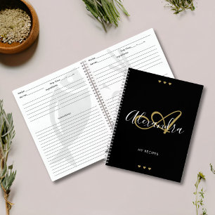 Black Gold Monogram Family Cookbook Notebook