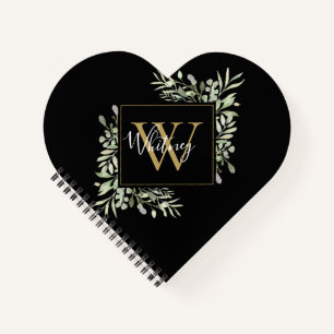 Black Gold Monogram Greenery Notebook
