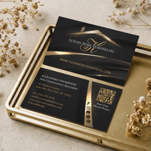 Black Gold Monogram Home Remodelling Contractor Business Card