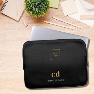 Black gold monogram initails name business logo laptop sleeve