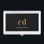 Black gold monogram initails name minimalist business card holder<br><div class="desc">A classic chic black background. Personalise and add your monogram initials and your name. Modern,  trendy and simple. For both him and her.</div>