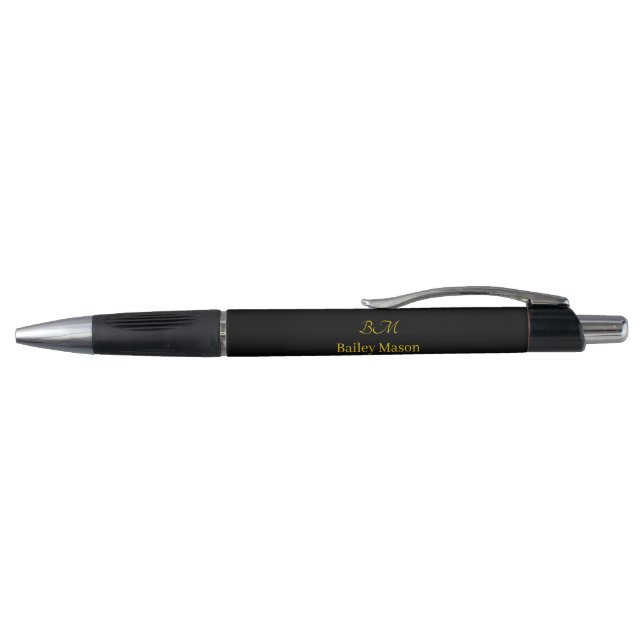  Black gold monogram Initial script name pen (Top)