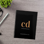 Black gold monogram initials 2025 planner<br><div class="desc">Black background,  golden and white text. Personalise and add your monogram initials,  name and a title year</div>