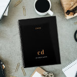 Black gold monogram initials 2026 planner<br><div class="desc">Black background,  golden and white text. Personalize and add your monogram initials,  name and year.</div>