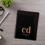 Black gold monogram initials elegant 2024 planner<br><div class="desc">Black background,  golden and white text. Personalise and add your monogram initials,  name and a title.</div>