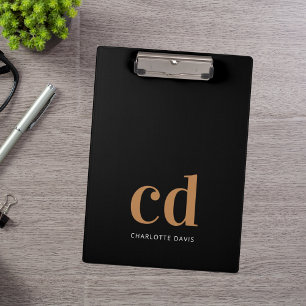 Black gold monogram initials elegant minimalist clipboard