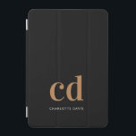 Black gold monogram initials elegant modern iPad mini cover<br><div class="desc">Black background,  golden and white text. Personalise and add your monogram initials and a name.  Golden and white letters.  For both him and her.</div>