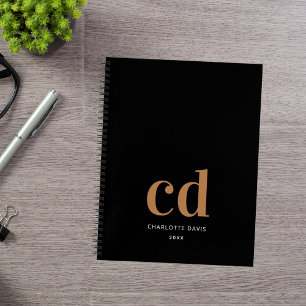 Black gold monogram initials minimalist modern notebook