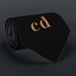 Black gold monogram initials minimalist tie<br><div class="desc">Classic black background,  golden text. Personalise and add your monogram initials</div>
