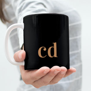 Black gold monogram initials modern custom coffee mug