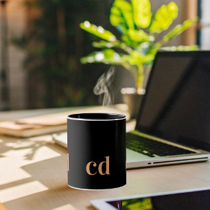 Black gold monogram initials modern custom mug