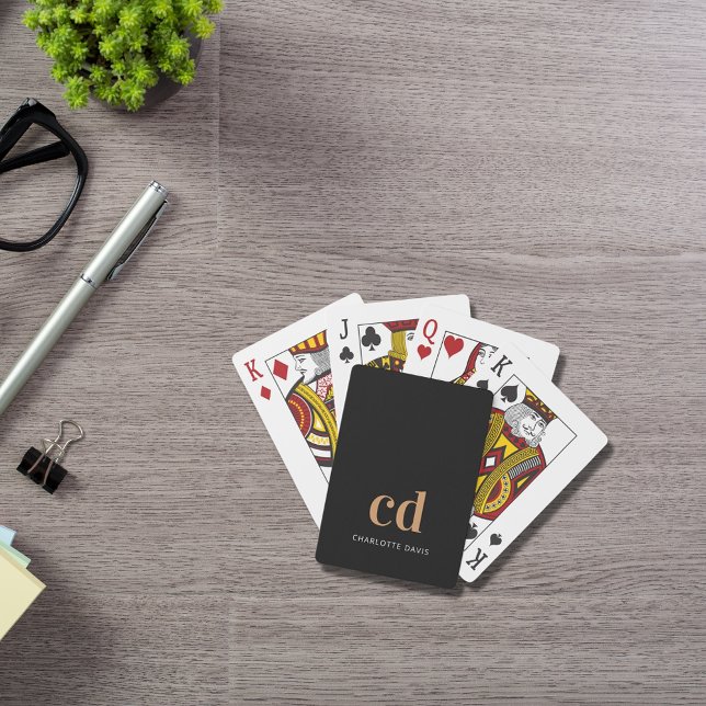 Black gold monogram initials modern custom playing cards (Creator Uploaded)