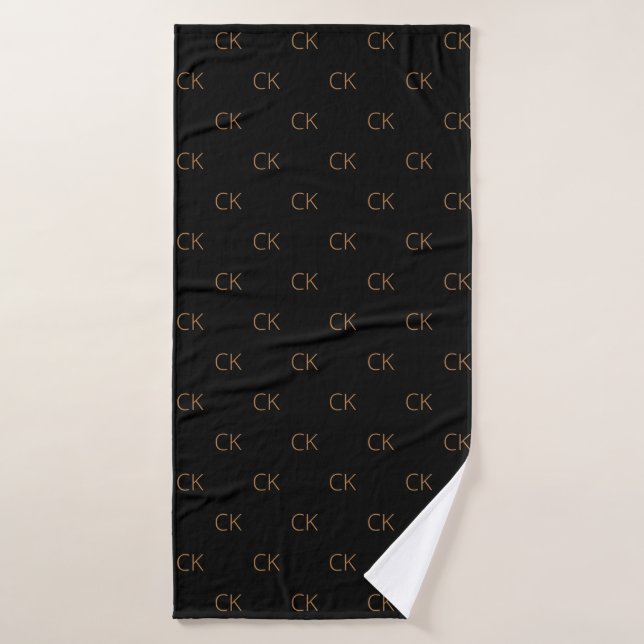 Black gold monogram initials modern elegant bath towel (Bath Towel)