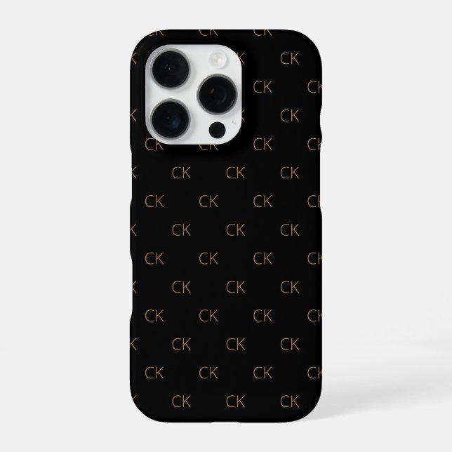 Black gold monogram initials modern minimalist iPhone case (Back)