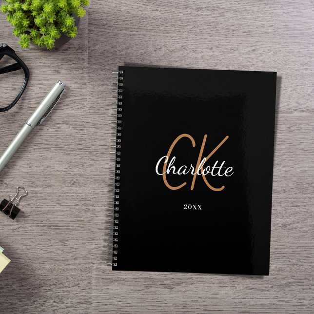 Black gold monogram initials name minimalist 2026 planner (Creator Uploaded)