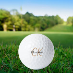 Black gold monogram initials name minimalist  golf balls<br><div class="desc">White background,  golden and black text. Personalise and add your monogram initials and name.  For both him and her.  The name is written with a modern hand lettered style script.</div>