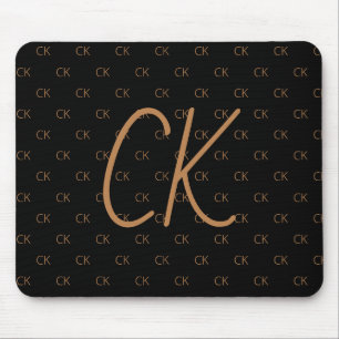 Black gold monogram initials script elegant mouse pad