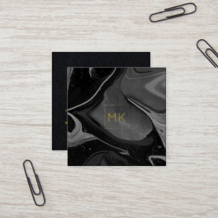 Black & Gold Monogram Marble Square Business Square Business Card