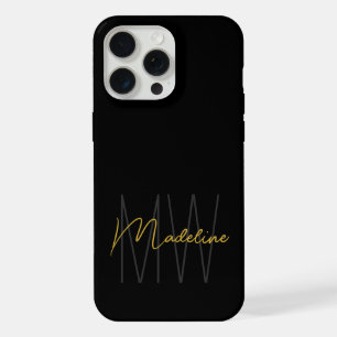 Black Gold Monogram Modern Chic iPhone 15 Pro Max Case