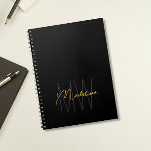 Black Gold Monogram Modern Chic Notebook
