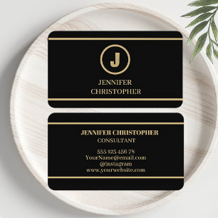 Black Gold Monogram Modern Elegant Minimalist Business Card