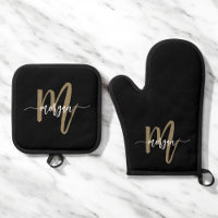 Black Gold Monogram Modern Kitchen Script