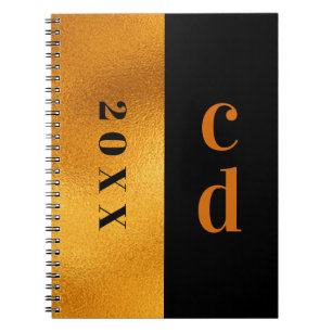 Black gold monogram modern minimalist notebook